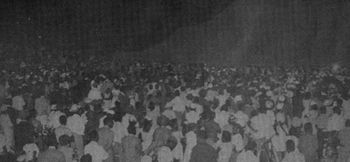 A portion of the crowd left outside the tent in Jamaica.