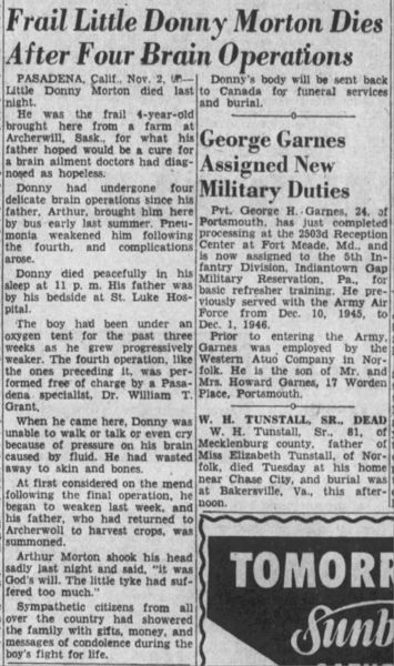 File:Frail Little Donny Morton Dies After Four Brain Operations Friday November 2 1951 Pasadena Calif.jpg